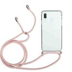 For Samsung Galaxy A20e Four-Corner Anti-Fall Transparent TPU Protective Case with Lanyard(Pink)