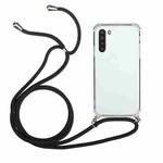 For Samsung Galaxy A21 (EU Version) Four-Corner Anti-Fall Transparent TPU Protective Case with Lanyard(Black)