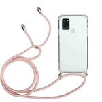 For Samsung Galaxy A21s Four-Corner Anti-Fall Transparent TPU Protective Case with Lanyard(Pink)