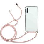 For Samsung Galaxy Note10 Four-Corner Anti-Fall Transparent TPU Protective Case with Lanyard(Pink)