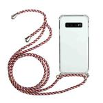 For Samsung Galaxy S10 Four-Corner Anti-Fall Transparent TPU Protective Case with Lanyard(Red Grey)