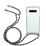 For Samsung Galaxy S10 Four-Corner Anti-Fall Transparent TPU Protective Case with Lanyard(Green Black)