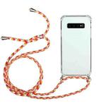 For Samsung Galaxy S10 Four-Corner Anti-Fall Transparent TPU Protective Case with Lanyard(Orange Yellow)