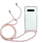 For Samsung Galaxy S10 Four-Corner Anti-Fall Transparent TPU Protective Case with Lanyard(Pink)