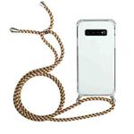 For Samsung Galaxy S10 Four-Corner Anti-Fall Transparent TPU Protective Case with Lanyard(Brown Yellow)