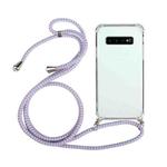 For Samsung Galaxy S10+ Four-Corner Anti-Fall Transparent TPU Protective Case with Lanyard(Purple)