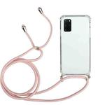 For Samsung Galaxy S20 Four-Corner Anti-Fall Transparent TPU Protective Case with Lanyard(Pink)
