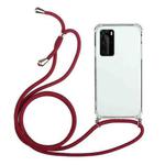 For Samsung Galaxy S20 Ultra Four-Corner Anti-Fall Transparent TPU Protective Case with Lanyard(Red)