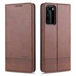 For Huawei P40 AZNS Magnetic Calf Texture Horizontal Flip Leather Case with Card Slots & Holder & Wallet(Dark Brown)