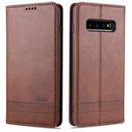 For Samsung Galaxy S10 AZNS Magnetic Calf Texture Horizontal Flip Leather Case with Card Slots & Holder & Wallet(Dark Brown)
