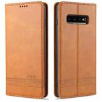 For Samsung Galaxy S10 AZNS Magnetic Calf Texture Horizontal Flip Leather Case with Card Slots & Holder & Wallet(Light Brown)
