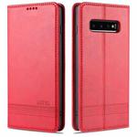 For Samsung Galaxy S10+ AZNS Magnetic Calf Texture Horizontal Flip Leather Case with Card Slots & Holder & Wallet(Red)