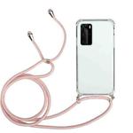 For Huawei P40 Four-Corner Anti-Fall Transparent TPU Protective Case with Lanyard(Pink)