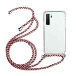 For Huawei P40 Lite 5G Four-Corner Anti-Fall Transparent TPU Protective Case with Lanyard(Red Grey)