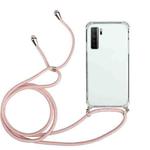 For Huawei P40 Lite 5G Four-Corner Anti-Fall Transparent TPU Protective Case with Lanyard(Pink)