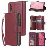 For Huawei P30 Zipper Wallet Bag Horizontal Flip PU Leather Case with Holder & 9 Card Slots & Wallet & Lanyard & Photo Frame(Wine Red)