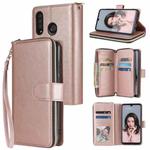 For Huawei P30 Lite Zipper Wallet Bag Horizontal Flip PU Leather Case with Holder & 9 Card Slots & Wallet & Lanyard & Photo Frame(Rose Gold)