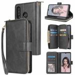 For Huawei P30 Lite Zipper Wallet Bag Horizontal Flip PU Leather Case with Holder & 9 Card Slots & Wallet & Lanyard & Photo Frame(Black)