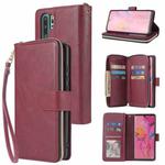 For Huawei P30 Pro Zipper Wallet Bag Horizontal Flip PU Leather Case with Holder & 9 Card Slots & Wallet & Lanyard & Photo Frame(Wine Red)