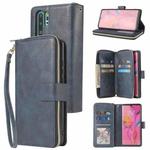 For Huawei P30 Pro Zipper Wallet Bag Horizontal Flip PU Leather Case with Holder & 9 Card Slots & Wallet & Lanyard & Photo Frame(Blue)
