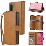 For Huawei P30 Pro Zipper Wallet Bag Horizontal Flip PU Leather Case with Holder & 9 Card Slots & Wallet & Lanyard & Photo Frame(Brown)