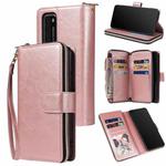 For Huawei P40 Zipper Wallet Bag Horizontal Flip PU Leather Case with Holder & 9 Card Slots & Wallet & Lanyard & Photo Frame(Rose Gold)