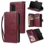 For Huawei P40 Zipper Wallet Bag Horizontal Flip PU Leather Case with Holder & 9 Card Slots & Wallet & Lanyard & Photo Frame(Wine Red)