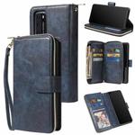 For Huawei P40 Zipper Wallet Bag Horizontal Flip PU Leather Case with Holder & 9 Card Slots & Wallet & Lanyard & Photo Frame(Blue)