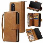For Huawei P40 Zipper Wallet Bag Horizontal Flip PU Leather Case with Holder & 9 Card Slots & Wallet & Lanyard & Photo Frame(Brown)