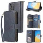 For Huawei P40 Pro Zipper Wallet Bag Horizontal Flip PU Leather Case with Holder & 9 Card Slots & Wallet & Lanyard & Photo Frame(Blue)