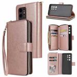 For Huawei P40 Pro+ Zipper Wallet Bag Horizontal Flip PU Leather Case with Holder & 9 Card Slots & Wallet & Lanyard & Photo Frame(Rose Gold)