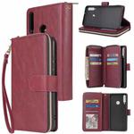 For Huawei P40 Lite E Zipper Wallet Bag Horizontal Flip PU Leather Case with Holder & 9 Card Slots & Wallet & Lanyard & Photo Frame(Wine Red)
