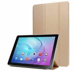 For Samsung Galaxy Tab A7 10.4 T500 TPU Silk Texture Three-fold Horizontal Flip Leather Case with Holder(Gold)