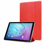 For Samsung Galaxy Tab A7 10.4 T500 TPU Silk Texture Three-fold Horizontal Flip Leather Case with Holder(Red)