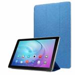 For Samsung Galaxy Tab A7 10.4 T500 TPU Silk Texture Three-fold Horizontal Flip Leather Case with Holder(Blue)