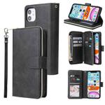 For iPhone 11 Zipper Wallet Bag Horizontal Flip PU Leather Case with Holder & 9 Card Slots & Wallet & Lanyard & Photo Frame(Black)