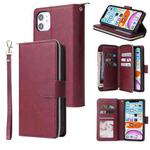 For iPhone 11 Pro Zipper Wallet Bag Horizontal Flip PU Leather Case with Holder & 9 Card Slots & Wallet & Lanyard & Photo Frame(Wine Red)