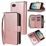 For iPhone SE 2022 / SE 2020 / 8 / 7 Zipper Wallet Bag Horizontal Flip PU Leather Case with Holder & 9 Card Slots & Wallet & Lanyard & Photo Frame(Rose Gold)