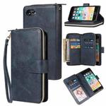 For iPhone SE 2022 / SE 2020 / 8 / 7 Zipper Wallet Bag Horizontal Flip PU Leather Case with Holder & 9 Card Slots & Wallet & Lanyard & Photo Frame(Blue)