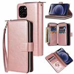For iPhone 12 mini Zipper Wallet Bag Horizontal Flip PU Leather Case with Holder & 9 Card Slots & Wallet & Lanyard & Photo Frame(Rose Gold)