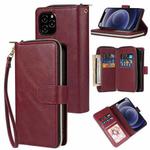 For iPhone 12 mini Zipper Wallet Bag Horizontal Flip PU Leather Case with Holder & 9 Card Slots & Wallet & Lanyard & Photo Frame(Wine Red)