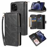 For iPhone 12 mini Zipper Wallet Bag Horizontal Flip PU Leather Case with Holder & 9 Card Slots & Wallet & Lanyard & Photo Frame(Black)