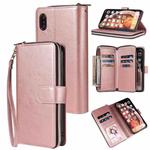 For iPhone X / XS Zipper Wallet Bag Horizontal Flip PU Leather Case with Holder & 9 Card Slots & Wallet & Lanyard & Photo Frame(Rose Gold)