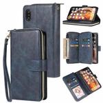 For iPhone X / XS Zipper Wallet Bag Horizontal Flip PU Leather Case with Holder & 9 Card Slots & Wallet & Lanyard & Photo Frame(Blue)
