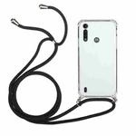 For Motorola Moto E6s Four-Corner Anti-Fall Transparent TPU Protective Case with Lanyard(Black)