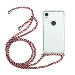 For Motorola Moto E6 Four-Corner Anti-Fall Transparent TPU Protective Case with Lanyard(Red Grey)