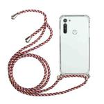 For Motorola Moto G8 Four-Corner Anti-Fall Transparent TPU Protective Case with Lanyard(Red Grey)