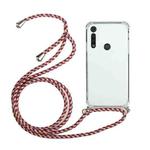 For Motorola Moto G8 Play Four-Corner Anti-Fall Transparent TPU Protective Case with Lanyard(Red Grey)