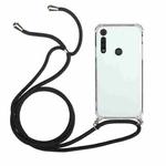 For Motorola Moto G8 Play Four-Corner Anti-Fall Transparent TPU Protective Case with Lanyard(Black)