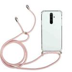 For Xiaomi Redmi 9 Four-Corner Shockproof Transparent TPU Protective Case with Lanyard(Pink)